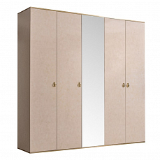 Шкаф Римини 5 дверный с зеркалом РМШ1/5 латте+золото лак глянец