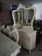 Монализа Софа столовая комплект: витрина 4 дверная + буфет с зеркалом + стол обеденный 240х120 + 6 стульев