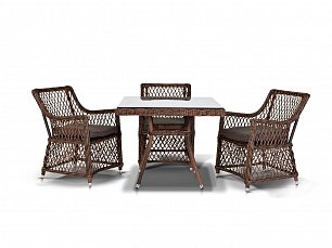 Комплект Айриш: стол обеденный 90х90 + 4 кресла иск. ротанг коричневый
