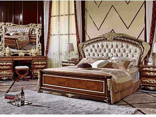 Спальня Фирензе Софа комплект: кровать 180х200 + 2 тумбы прикроватные + стол туалетный с зеркалом + шкаф 4 дверный + пуф