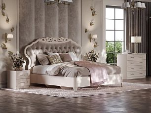 Спальня Адель АРД комплект: кровать 180х200 с мягким изголовьем + 2 тумбы прикроватные + комод, выставочный образец