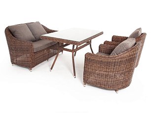 Комплект Кон Панна: стол обеденный 140х80 + диван + 2 кресла коричневый