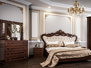 Спальня Афина комплект: кровать 180х200 + 2 тумбы прикроватные + комод + зеркало ППУ + шкаф 2 дверный караваджо