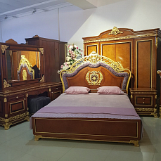 Спальня Монарх комплект: кровать 180х200 + 2 тумбы прикроватные + стол туалетный с зеркалом + шкаф 4 дверный + пуф