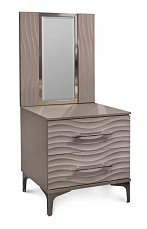 Спальня Гравита комплект: кровать 160х200 + тумба прикроватная (2шт.) + панель для прикроватной тумбы c зеркалом (2шт.) + туалетный стол + зеркало + пуф + шкаф 4 дверный серый камень глянец