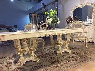 Столова Венеция К комплект: стол обеденный 240/280/320х120 + 6 стульев + 2 стула с подлокотниками + витрина 3 дверная + буфет с зеркалом