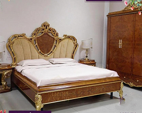 Спальня Беатриче комплект: кровать 180х200 + 2 тумбы прикроватные + стол туалетный с зеркалом + шкаф 4 дверный + пуф светлый орех