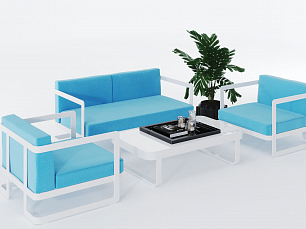 Виллино мягкая мебель: диван 2 местный + кресло + кофейный столик голубой