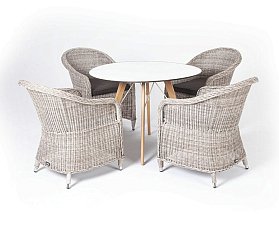 Комплект Белла: стол круглый + 4 кресла бежевый