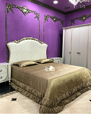 Спальня Паола Софа комплект: кровать 180х200 + 2 тумбы прикроватные + комод с зеркалом + шкаф 6 дверный + пуф