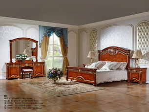 Спальня Атанасия комплект: кровать 180х200 + 2 тумбы прикроватные + стол туалетный с зеркалом + шкаф 5 дверный + пуф орех