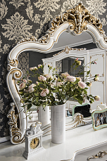 Стол туалетный Флоренция с зеркалом + пуф белый перламутр глянец