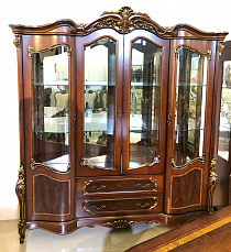Ромео столовая комплект: витрина 4 дверная + буфет с зеркалом + стол обеденный 200/250х120 + 4 стула + 2 стула с подлокотниками
