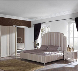Спальня Джейн комплект: кровать 180х200 с мягким изголовьем + 2 тумбы прикроватные + комод с зеркалом + шкаф-купе 2 дверный + пуф