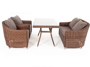 Комплект Кон Панна: стол обеденный 140х80 + диван + 2 кресла коричневый