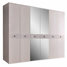 Шкаф Римини Соло 6 дверный с зеркалом РМШ1/6(s) беж+серебро лак глянец