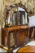 Столовая Азнаги комплект: витрина 4 дверная + буфет с зеркалом + стол обеденный 300х120 + 4 стула +  2 стула с подлокотниками