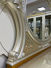 Столовая Лауретта комплект: витрина 4 дверная + буфет с зеркалом + стол обеденный 240/300х130 + 4 стула + 2 стула с подлокотниками