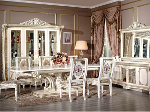 Лав столовая комплект: витрина 4 дверная + буфет с зеркалом + стол обеденный 250х120 + 6 стульев