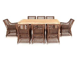 Комплект Витория плетеный: стол обеденный 300х100 + 8 стульев коричневый