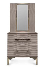 Спальня Гравита комплект: кровать 160х200 + тумба прикроватная (2шт.) + панель для прикроватной тумбы c зеркалом (2шт.) + туалетный стол + зеркало + пуф + шкаф 4 дверный серый камень глянец