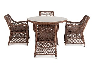 Комплект Доппио из искусственного ротанга: стол обеденный + 4 кресла коричневый