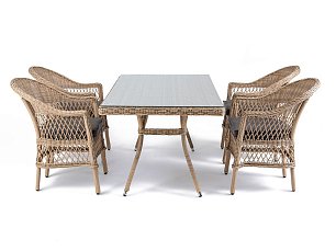 Комплект Амароне из искусственного ротанга: стол обеденный + 4 кресла соломенный