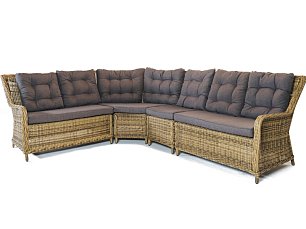 Комплект Базелла из искусственного ротанга: стол обеденный+модуль диванный левый/правый+модуль диванный центральный+модуль диванный угловой+3 кресла соломенный