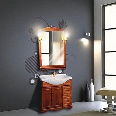 Комплект для ванной комнаты Клио 75: тумба с раковиной+зеркало со светильниками светлый орех
