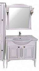 Комплект для ванной комнаты Равелло 105:тумба+умывальник+зеркало  белый (серебряная патина)