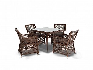 Комплект Айриш: стол обеденный 90х90 + 4 кресла иск. ротанг коричневый