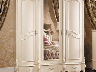 Спальня Лоренцо комплект: кровать 180х200 + тумба прикроватная 2шт+комод с зеркалом+ шкаф 3 дверный с зеркалом без пуфа