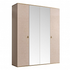 Шкаф Римини 4 дверный с зеркалом РМШ1/4 латте+золото лак глянец