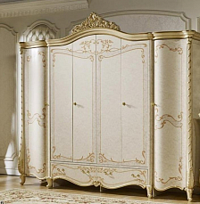 Спальня Вивальди Софа комплект: кровать 180х200 + 2 тумбы прикроватные + стол туалетный с зеркалом + пуф + шкаф 6 дверный слоновая кость