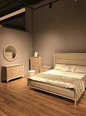 Спальня Мик МК-2767-BG комплект: кровать 160х200 + 2 тумбы прикроватные + комод с зеркалом + пуф + шкаф 3 дверный