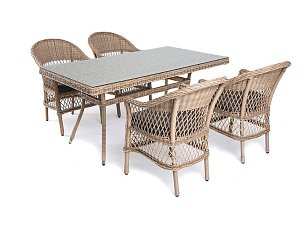 Комплект Амароне из искусственного ротанга: стол обеденный + 4 кресла соломенный