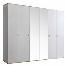 Шкаф Римини 6 дверный с зеркалом РМШ1/6 белый+золото лак глянец