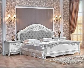 Кровать Даниэлла АРД 180х200 белый/серебро, изголовье велюр