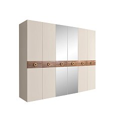 Шкаф Богемия Вуд 6 дверный с зеркалом БМШ1/6(Wo) wood + серебро глянец