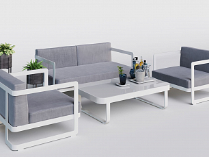 Виллино мягкая мебель: диван 2 местный + кресло + кофейный столик серый