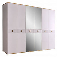 Шкаф Римини Соло 6 дверный с зеркалом белый+золото лак глянец РМШ1/6(s)