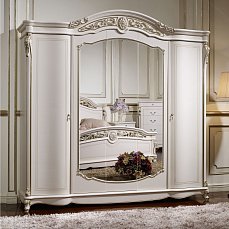 Шкаф Афина белая с золотом 5 дверный с зеркалом