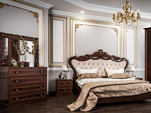 Спальня Афина комплект: кровать 160х200 + 2 тумбы прикроватные + комод + зеркало ППУ + шкаф 2 дверный караваджо