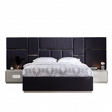 Спальня Делон комплект: кровать 180х200 с мягким изголовьем + 2 тумбы прикроватные + стол туалетный с зеркалом + шкаф-купе с зеркалом