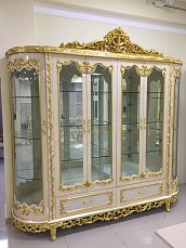 Столовая Лувр комплект: витрина 4 дверная + буфет с зеркалом + стол обеденный 240/320х120 + 6 стульев + 2 стула с подлокотниками