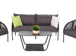 Комплект Канны плетеная из роупа (веревки): диван 2 местный + 2 кресла + стол журнальный темно-серый