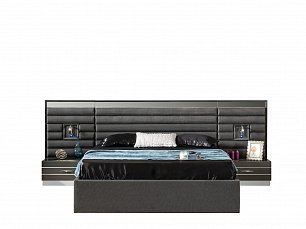 Спальня Соландж комплект: кровать 180х200 с мягким изголовьем + 2 тумбы прикроватные + стол туалетный с зеркалом + шкаф-купе с зеркалом