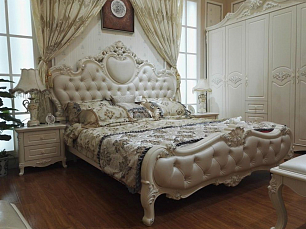 Спальня Виктория комплект: кровать 180х200 арт. 8818 + 2 тумбы прикроватные + туалетный стол арт. 8803 + пуф + шкаф 4 дверный