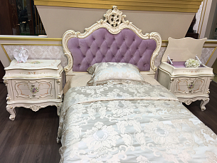 Спальня Шанель АРД детская комплект: кровать 120х200 + тумба прикроватная + комод с зеркалом + шкаф 2 дверный крем глянец