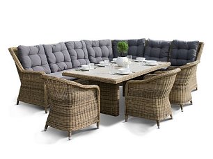 Комплект Бергамо из искусственного ротанга: стол обеденный 180х100 + диван угловой + 3 кресла соломенный